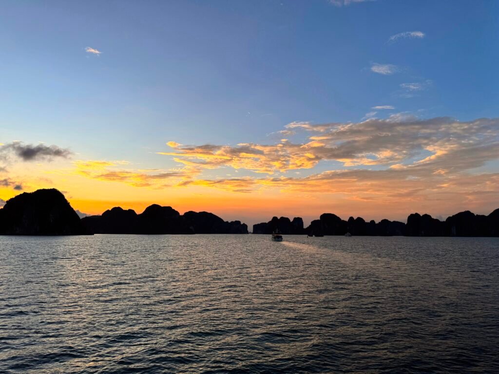 Limestone islands and boats in Ha Long Bay, Vietnam