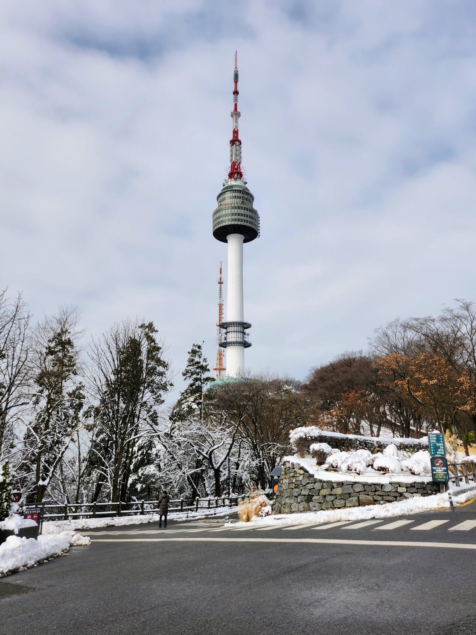 N Seoul Tower above snow-covered Namsan in winter