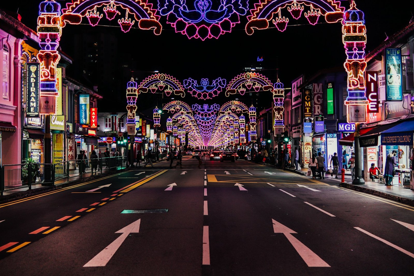 Deepavali lights over Serangoon Road in Little India Singapore